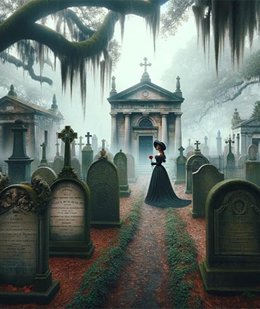 A haunted scene at Colonial Park Cemetery in Savannah